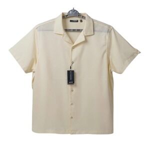 NEW Murano Liquid Luxury Mens Cream Short Sleeve Camp Collar Shirt 2XB